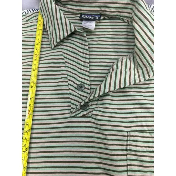 Patagonia Men's XL Organic Cotton Striped Polo Shirt Green & Brown Short Sleeve - Picture 4 of 8
